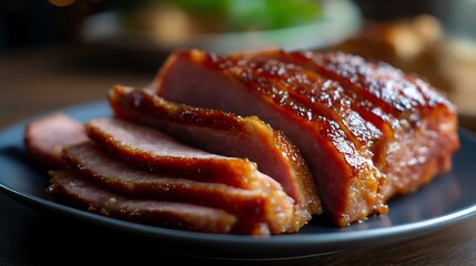 ジューシーなグレーズドハムの盛り付け