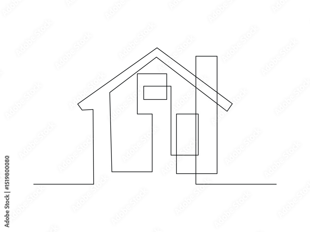 Poster creative one continuous line logo, building architectural design vector illustration, isolated on tr