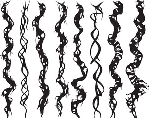 Black and White Vector Illustration of Twisted Vines: Graphic Design Element for Nature-Inspired Art, Decorative Plant Motifs, and Organic Patterns
