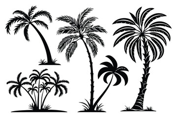 Tropical palm tree silhouette vector set – beach, summer, and vacation themed illustrations