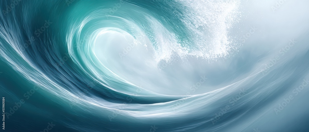 Poster a powerful, turquoise ocean wave curls and crashes, creating a dynamic scene of natural energy and m