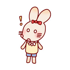 Cute kawaii surprised bunny character with bow standing pose