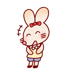 Cute kawaii laugh funny bunny character with bow standing pose