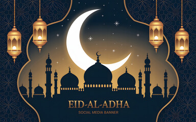 Eid Al-Adha Mosque Night Banner Design