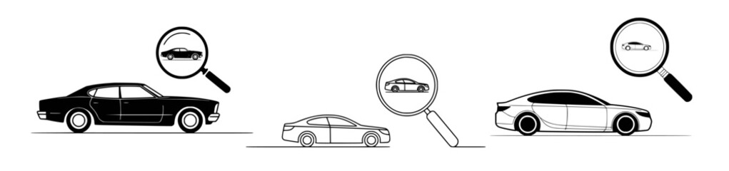Naklejka premium Cars under magnifying glasses vector illustration