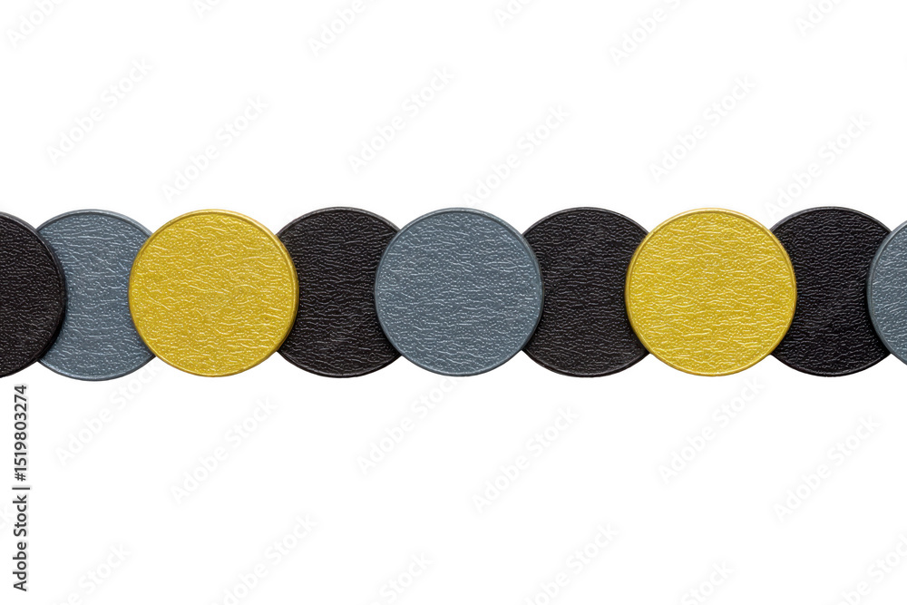 Poster seamless pattern of textured circles in alternating colors of gray, black, and yellow creates modern