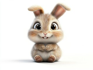 Cute Cartoon Bunny Sitting with Big Eyes Smiling
