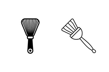 Two stylized brush icons in black and white isolated on a clean white background