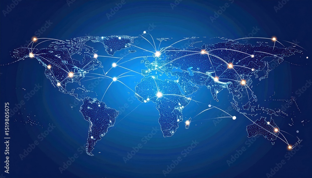 Aufkleber glowing world map with interconnected lines illustrating global digital connectivity and communicati