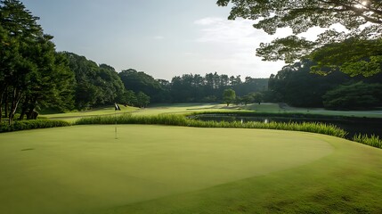 自然に囲まれた美しいゴルフコースの風景