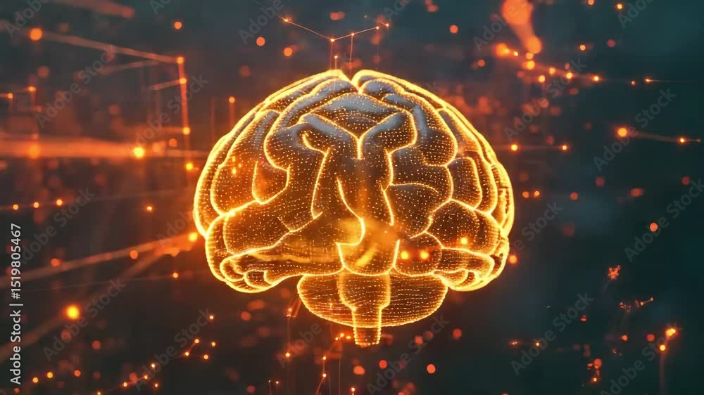 Aufkleber digital glowing brain with neural network connections, symbolizing intelligence and futuristic techn