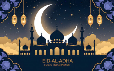 Eid Al-Adha Mosque Night Banner Design