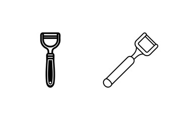 Minimalist line art illustration of two vegetable peelers isolated on a white background