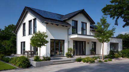モダンでエコな白い住宅の外観