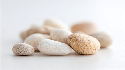 Fototapeta premium closeup of smooth pebbles on clean ultrabright background
