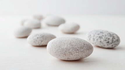 closeup of smooth pebbles on clean ultrabright background