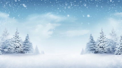 Fototapeta premium Winter Wonderland Snow-Covered Pine Trees and Snowy Landscape, Perfect for Holiday Cards or Winter-Themed Designs