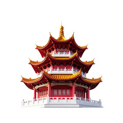 Fototapeta premium Traditional red chinese pagoda architecture design on transparent background 3d