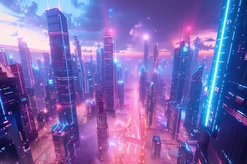 High Definition Visual of Futuristic Metropolis with Sleek Skyscrapers