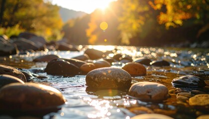 Generated image of a Sunlit River with Smooth Stones.