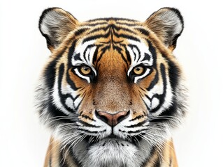 Obraz premium Tiger face symmetrical front view on white 