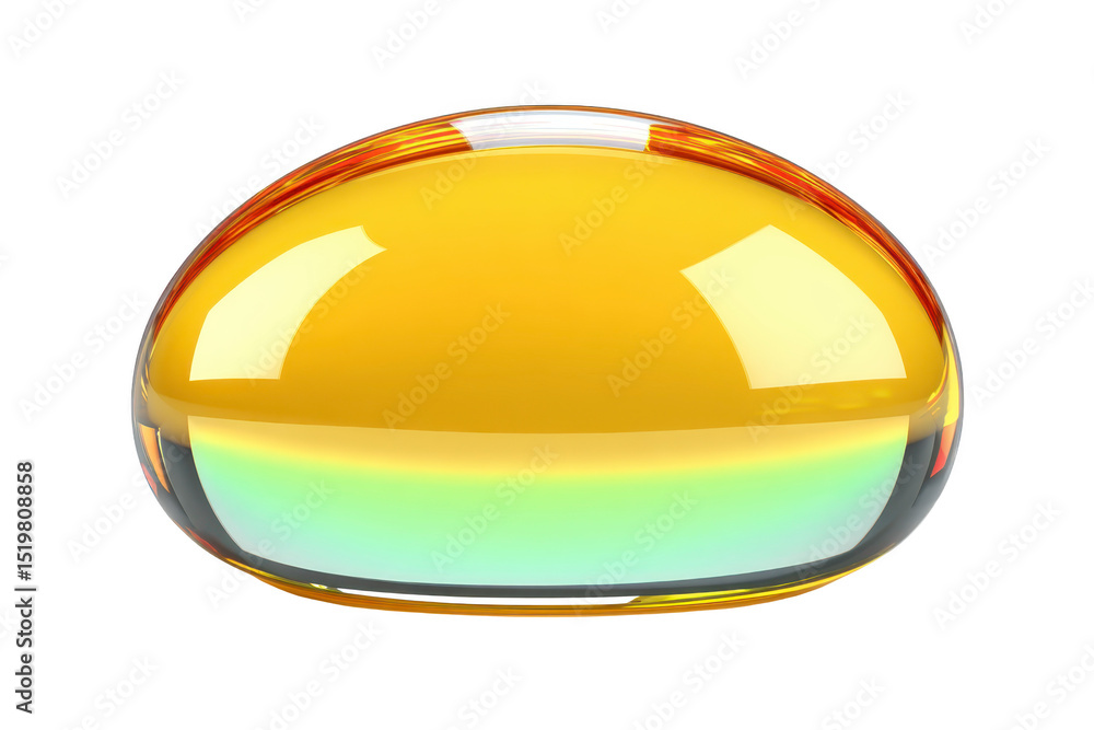 Poster shiny, reflective yellow glass dome with smooth surface and subtle gradient effect, creating futuris