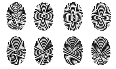 Collection of isolated black fingerprint illustrations