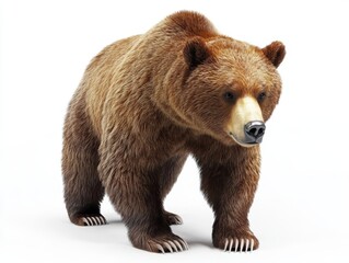 Obraz premium Detailed image of a brown bear with thick fur and sharp claws, isolated on a white background. Great for wildlife and nature topics. 