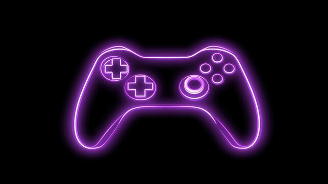 Glowing purple neon gamepad outline on black background