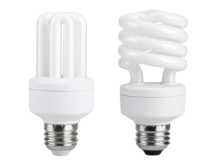 Two compact fluorescent light bulbs with different tube designs.