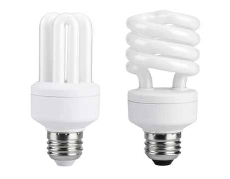Two compact fluorescent light bulbs with different tube designs.