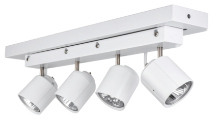 Four adjustable white track lights mounted on a rectangular fixture.
