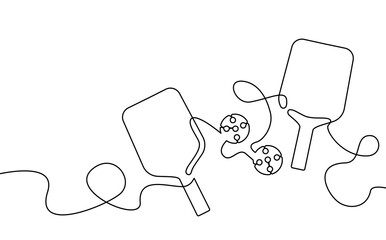 Pickleball. Vector illustration isolated on white background. Continuous line drawing style.