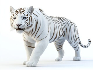 Obraz premium 3D rendered white tiger walking forward 