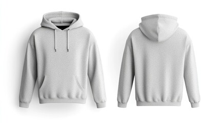 Light grey hoodie, front and back views, showcasing simple design and kangaroo pocket