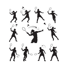 Fototapeta premium Tennis Players Silhouettes Playing Racket Sports