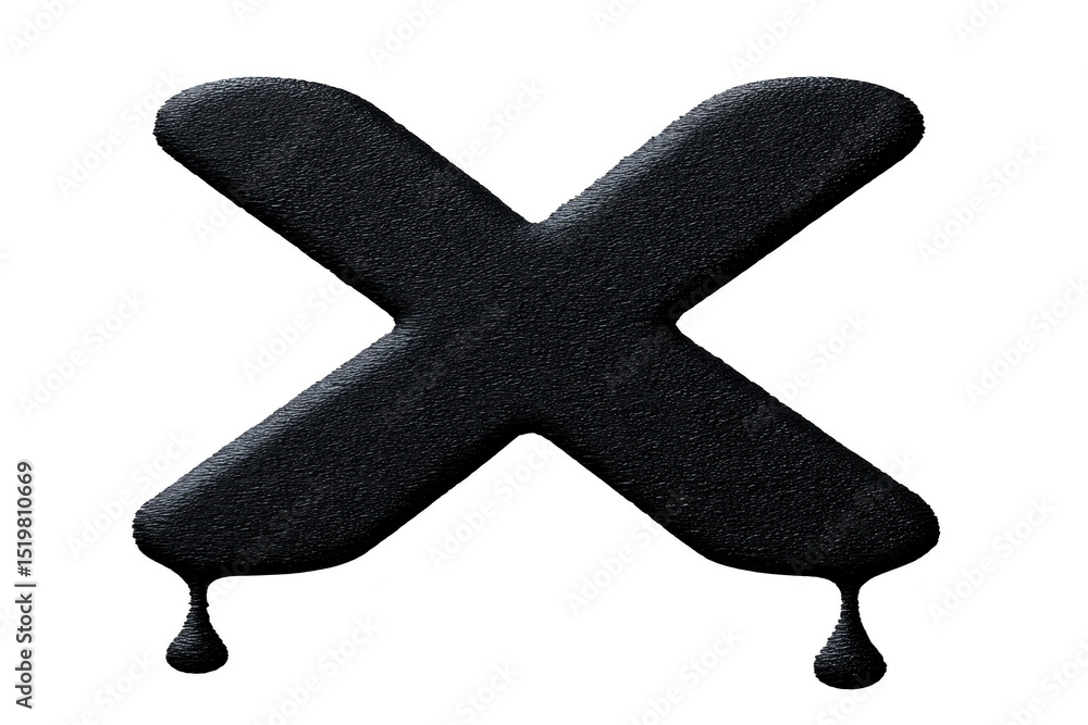 Poster bold black x with textured surface and dripping effect, creating striking and artistic appearance. d