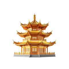 Golden chinese pagoda architecture ancient asian on transparent background 3d