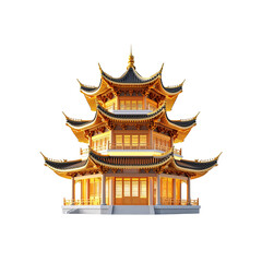 Fototapeta premium Golden chinese pagoda architecture night scene design on transparent background