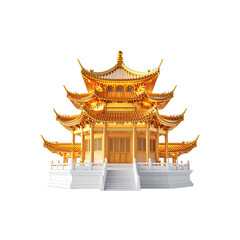 Fototapeta premium Golden chinese pagoda temple architecture design 3d on transparent background