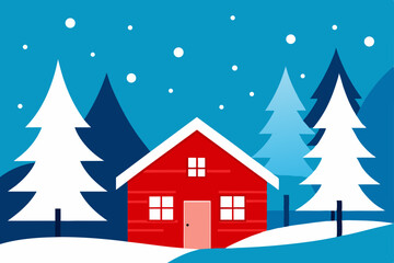 Naklejka premium winter landscape with house