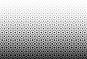 Geometric pattern of black figures on a white background.Seamless in one direction.Option with an average fade out.The scale transformation method.