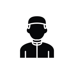 A simple black and white icon of a person's head and shoulders.