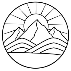 Sunset Summit line art vector