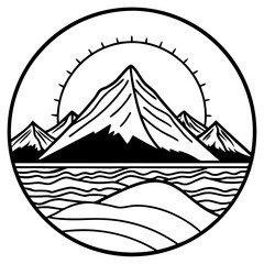 Sunset Summit line art vector