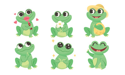 Charming and Cute Cartoon Frogs with Expressive Emotions Captured in Delightful Artistry
