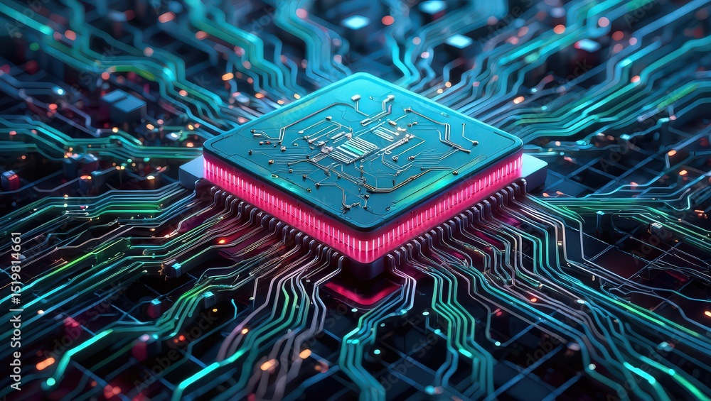 Fototapete abstract closeup of a computer microprocessor