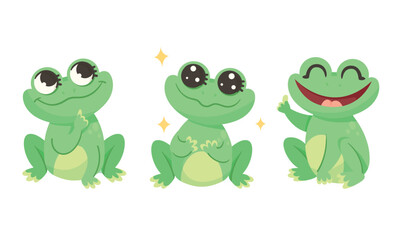 A collection of playful cartoon frogs displaying their cute and joyful expressions