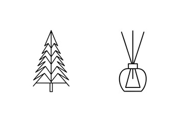 Simple line art christmas tree and reed diffuser for home decor and fragrance