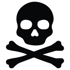 Skull crossbones toxic death danger symbol icon vector illustration silhouette pirate warning hazard cartoon flat black graphic design.